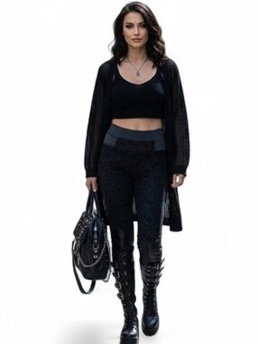 One 5 One Damask Flocked High-Rise Leggings Pants Whimsigoth Festival L